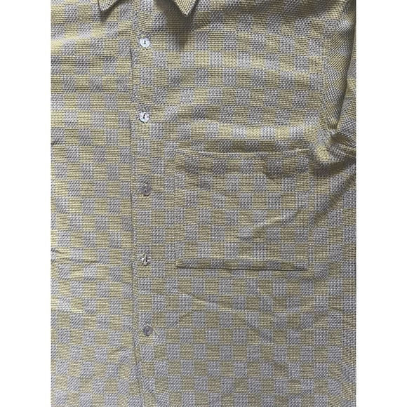 Zed Yellow‎ Checkered Textured Button Up Shirt Size 2 Rayon/Cotton Vintage Style - Picture 7 of 15